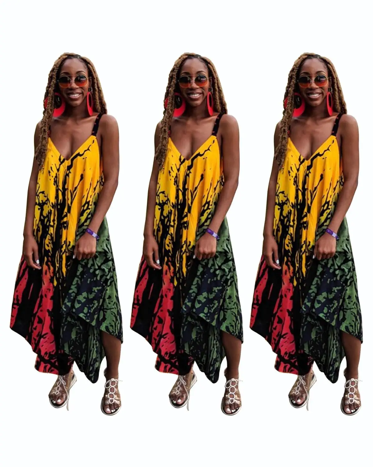 

Colorful Tie Dye Print Loose Bohemian Style Long Jumpsuit 2020 Newon Summer Women Spaghetti Strap Sleeveless Rompers Overalls