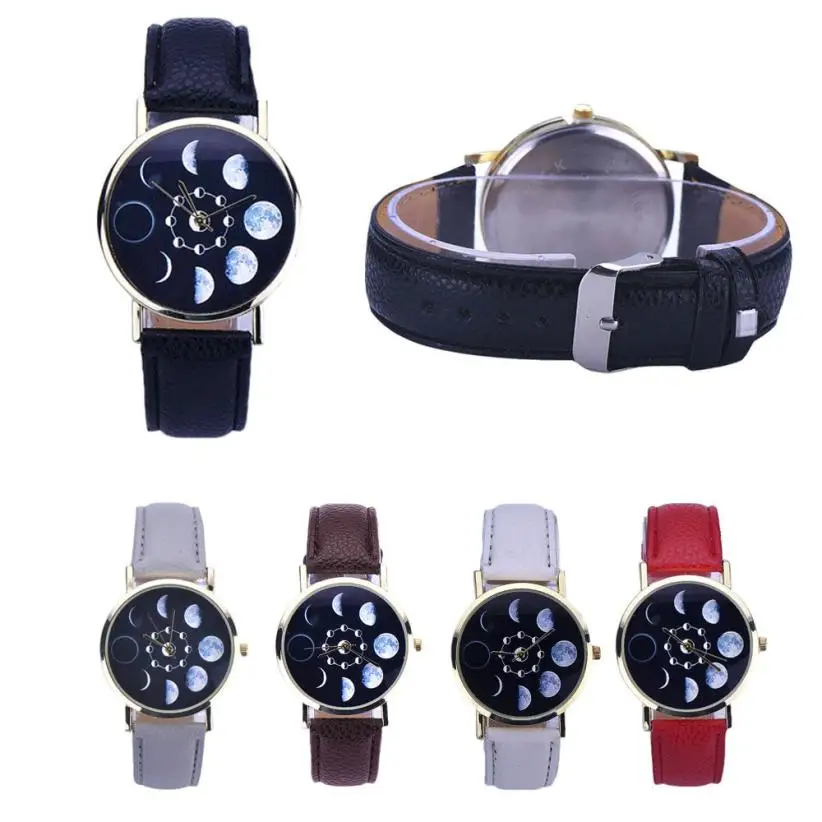 

Watch Women Ladies Luxury Lunar Eclipse Pattern Casual Leather Band Analog Montre femme Clock Female Quartz Wrist Watch 2019
