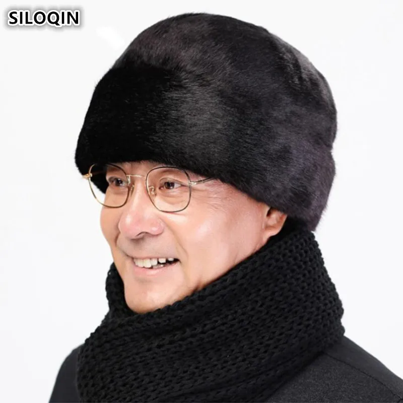 

Зимняя теплая шапка SILOQIN, мужские шапки-бомберы с имитацией волос, зимняя непромокаемая шапка для людей среднего возраста, Мужская Лыжная шапка