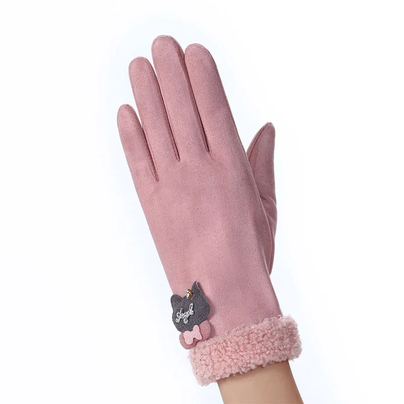 B Pink Модная зимняя женская обувь теплые детские джинсы с кашемиром Glovers три ребра с милым медведем варежки двойные толстые плюшевые Для женщин Сенсорный экран водительские перчатки - Цвет: B Pink