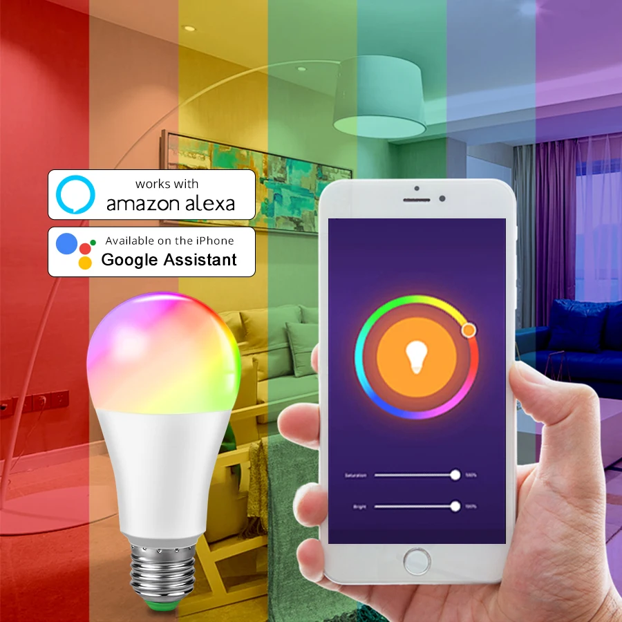 

15W WiFi RGBW LED Smart Light Bulb Ampoule LED E27 B22 E14 Intelligent WiFi Lamp Mobile phone APP IOS alexa Google Assistant