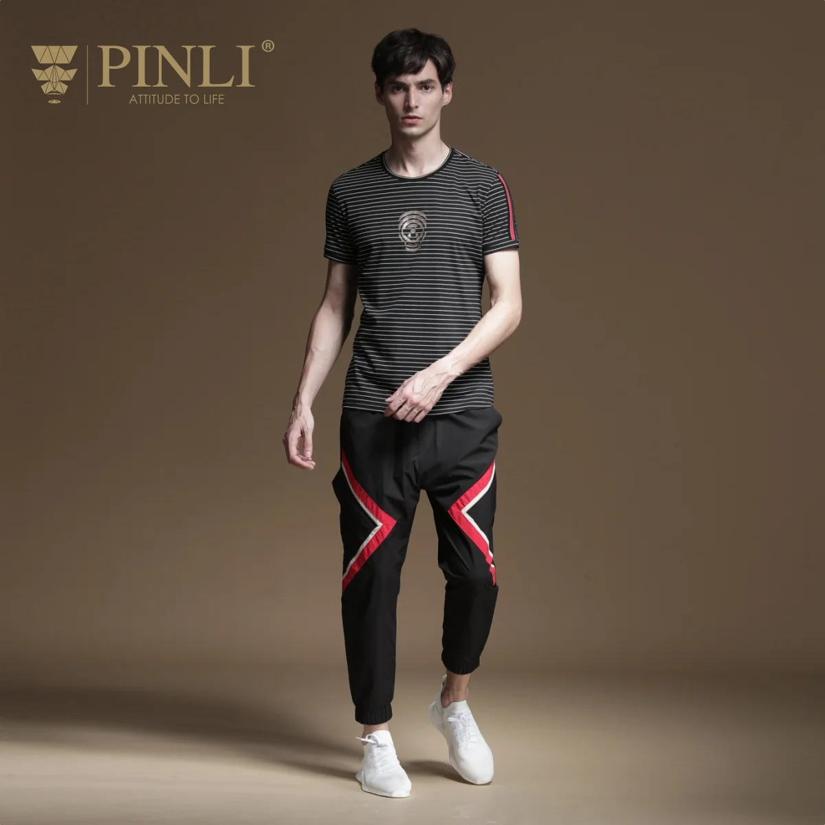 Pinli 2020 летняя новая тонкая футболка с О-образным вырезом в полоску цветным блоком