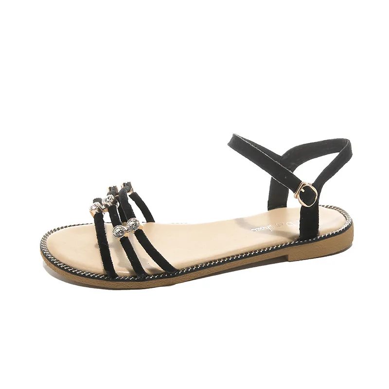 

Summer new fashion diamond flat bottom casual buckle women's open toe sandals