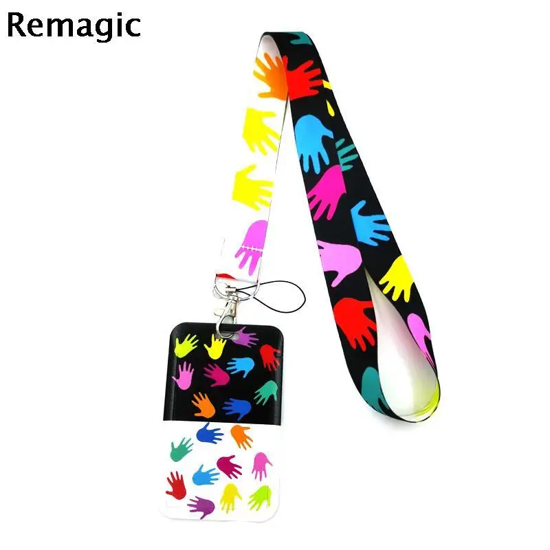 

Autism Pattern Hands Anime Lanyards Badge Holder ID Card Lanyards Mobile Phone Rope Key Lanyard Neck Straps Keychain Key Ring