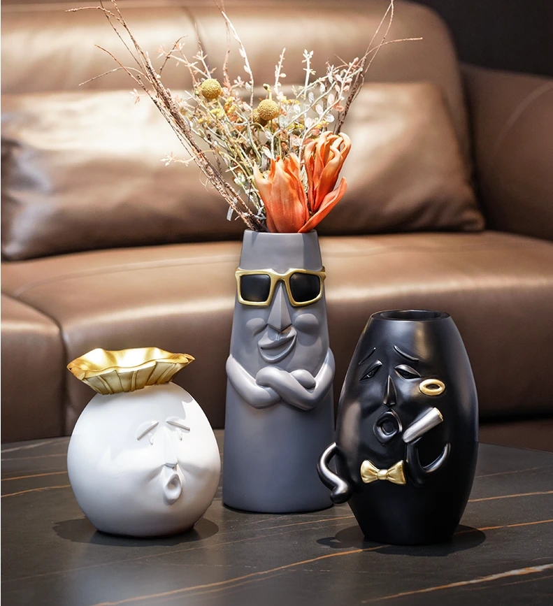 

Nordic Abstract Human Face Vase Resin Statues Accessories Home Livingroom Desktop Furnishing Crafts Club Figurines Ornaments Art