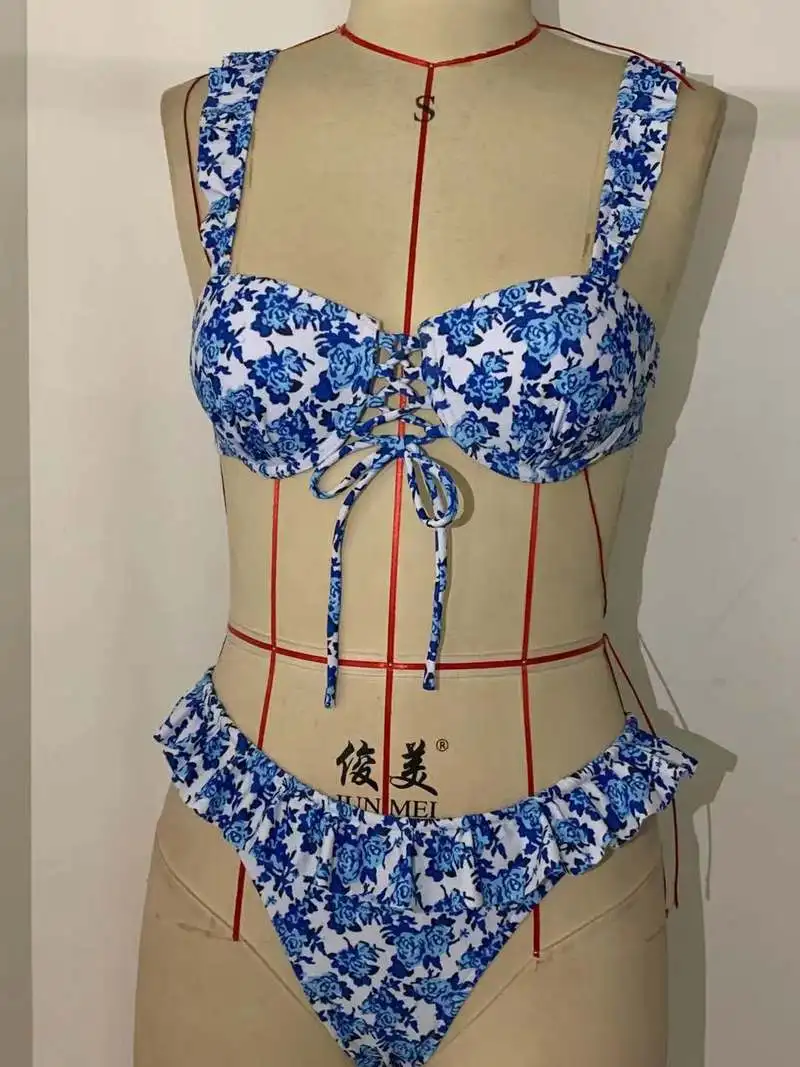 

Polka Dot Print Bikini Thong Bottom Swimwear Lace Up Swimsuit Low Waist Swimming Bath Suit Female Maillot De Bain Plavky Badpak