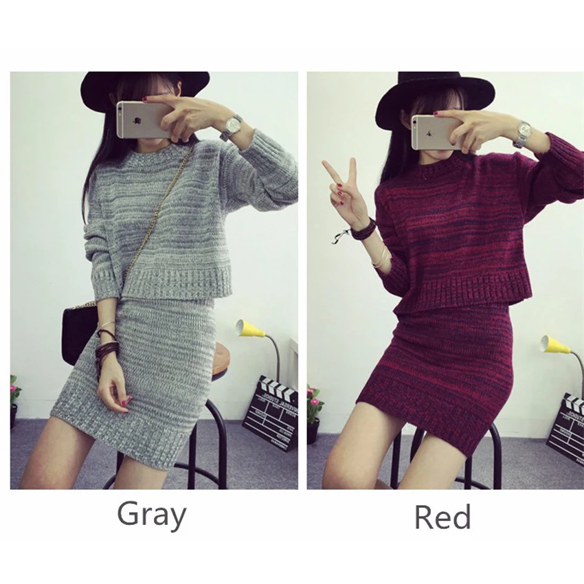 

Fashion Women Sweater Skirt Set Spring Autumn Tops+Short Skirts 2020 Europe Slim Long Sleeve Knitted Suit Twinset Women Clothing