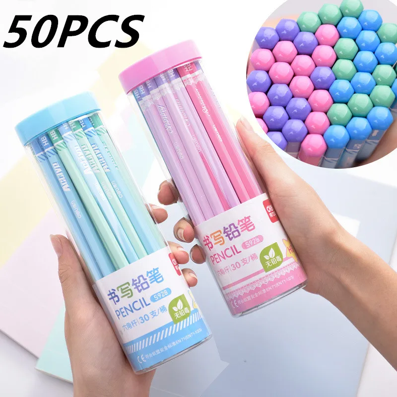 50 Pcs/Set Standard Pencil HB Office & School supplies cute simple design pencils for drawing | Wooden Lead Pencils