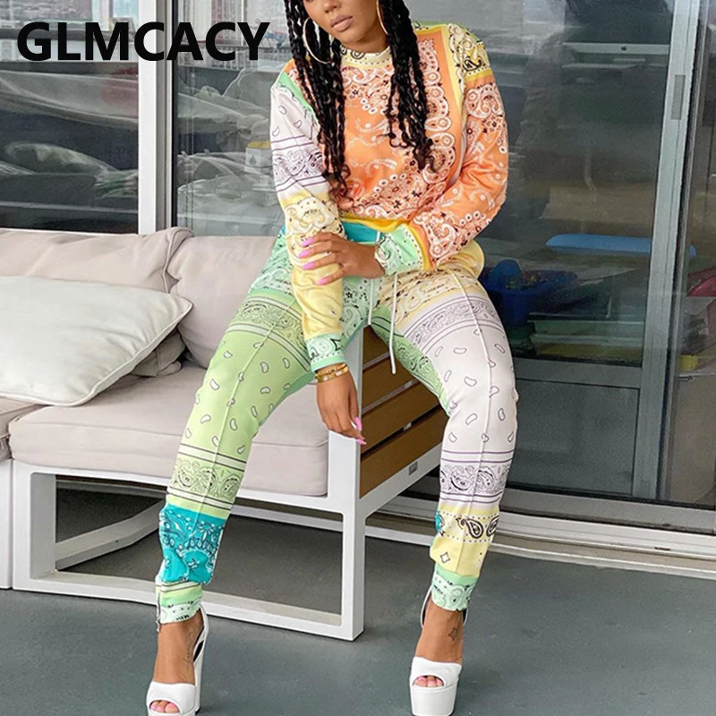 

Two Piece Vintage Tracksuits Long Sleeve Pullover Top & Slim Pants Set