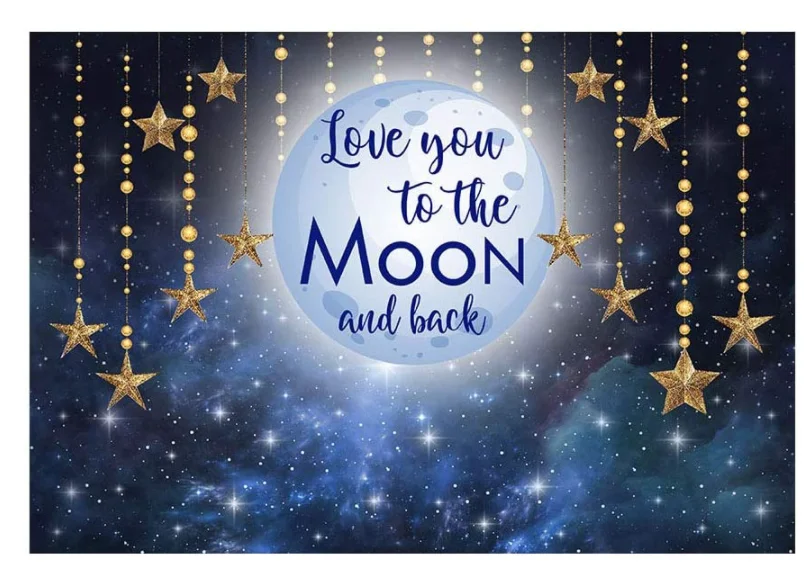 Photo Background Love You To The Moon Night Sky Gold Hanging Stars Birthday Party Decoration Banner Baby Shower Backdrops enlarge