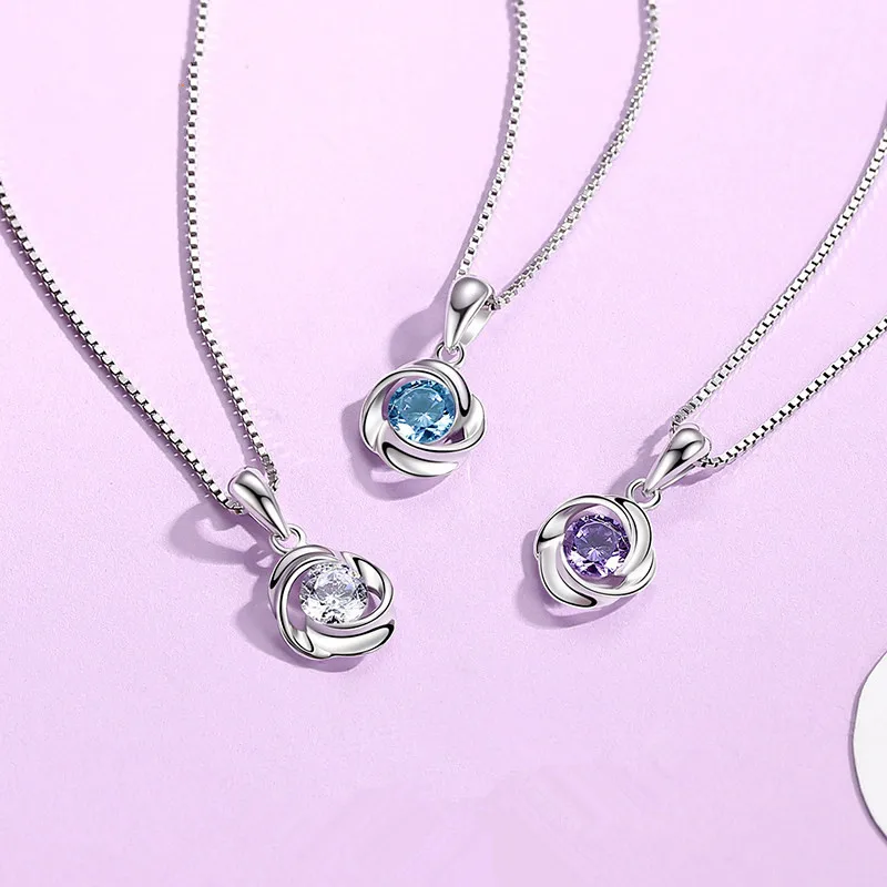 

925 Sterling Silver Rose Flower Shape Pendant Inlay 3A Zircon1 Carat Lab Diamond Necklace Pendant Women Classic Wedding Jewelry