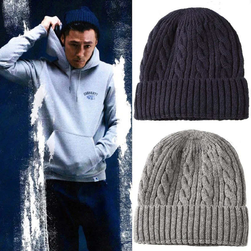 Осенняя и зимняя теплая бархатная Толстая Мужская шерстяная шапка вязаная