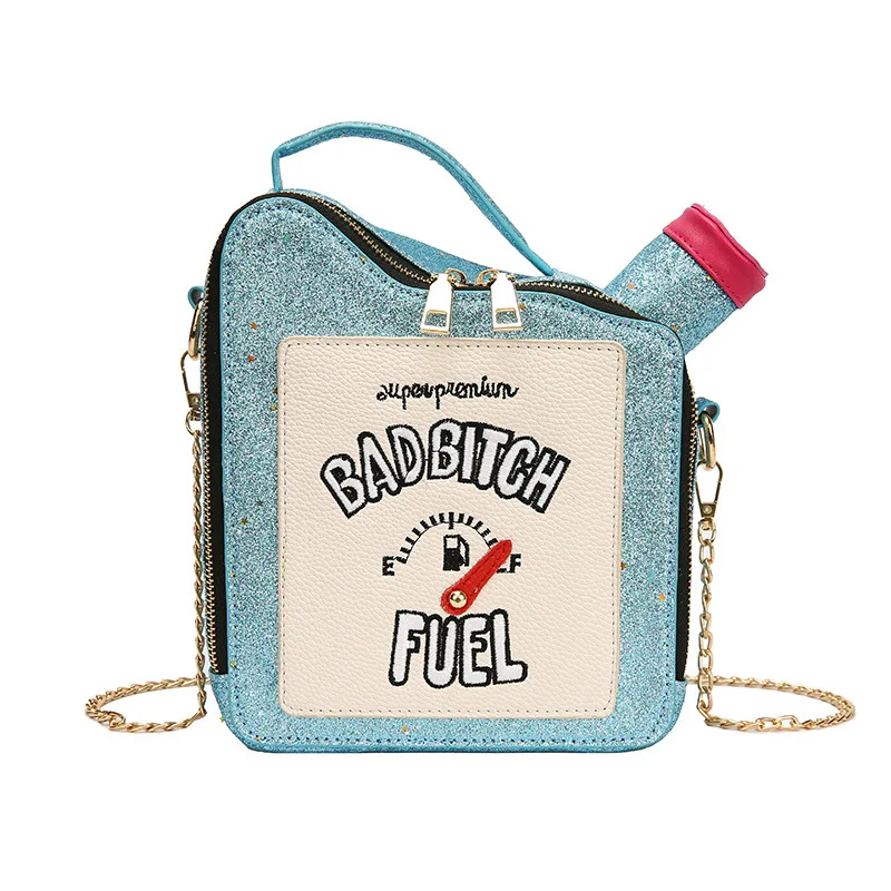 

Fashion Fun Embroidery Letters Gasoline Bottle Crossbody Bag for Women Purses and Handbags Shoulder Chain Bag Girl's Purses