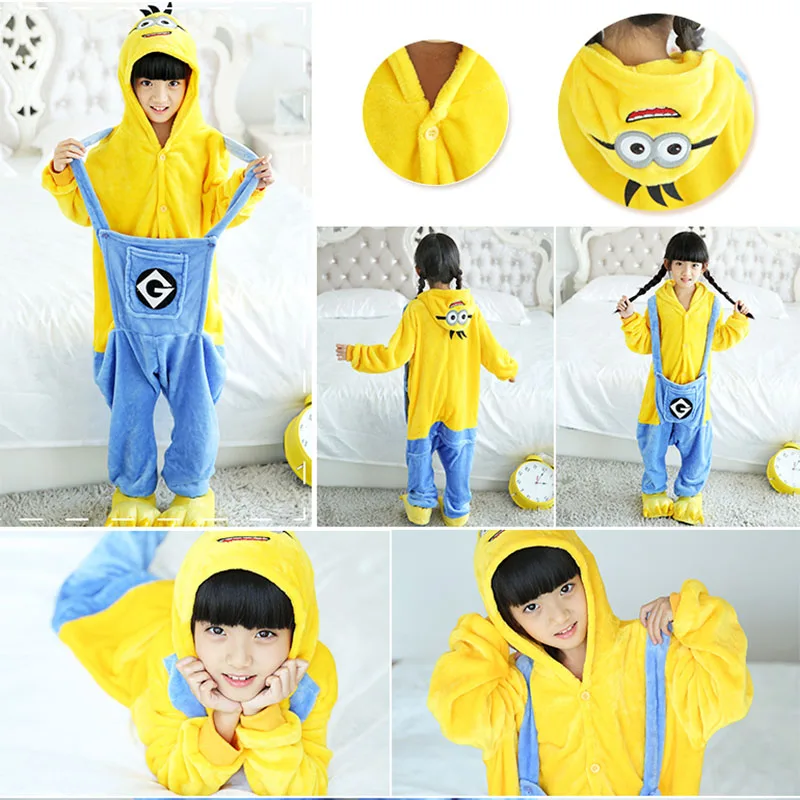 Minions Kigurumi/Детские пижамы с единорогом; фланелевые пижамы в виде животных; комбинезон с единорогом на всю зиму; супермягкая ночная рубашка; пижамы; одежда для сна - Цвет: Minions