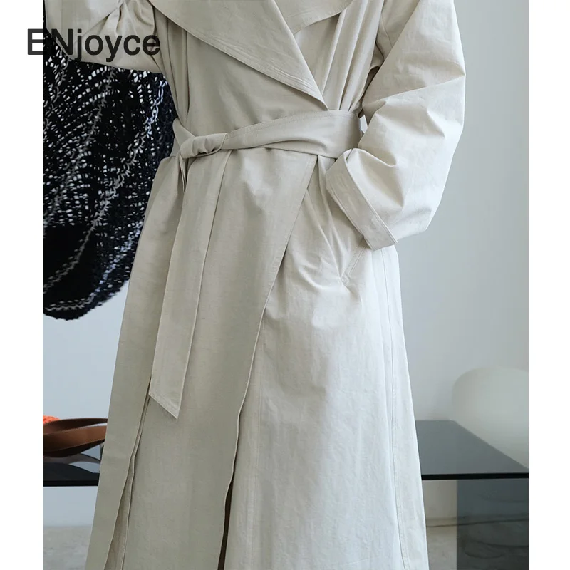 Женская длинная льняная ветровка выше колена Повседневная Свободная винтажная