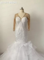 heavy beaded mermaid wedding dress long sleeves bridal gown