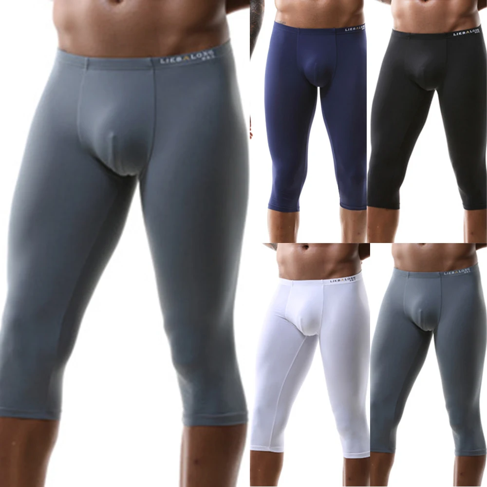 

Men Sexy Tight Shorts Mid Waist Solid Color Sports Breathable Casual Home Pants Men's Long Ice Silk Boxer Shorts Sports Shorts