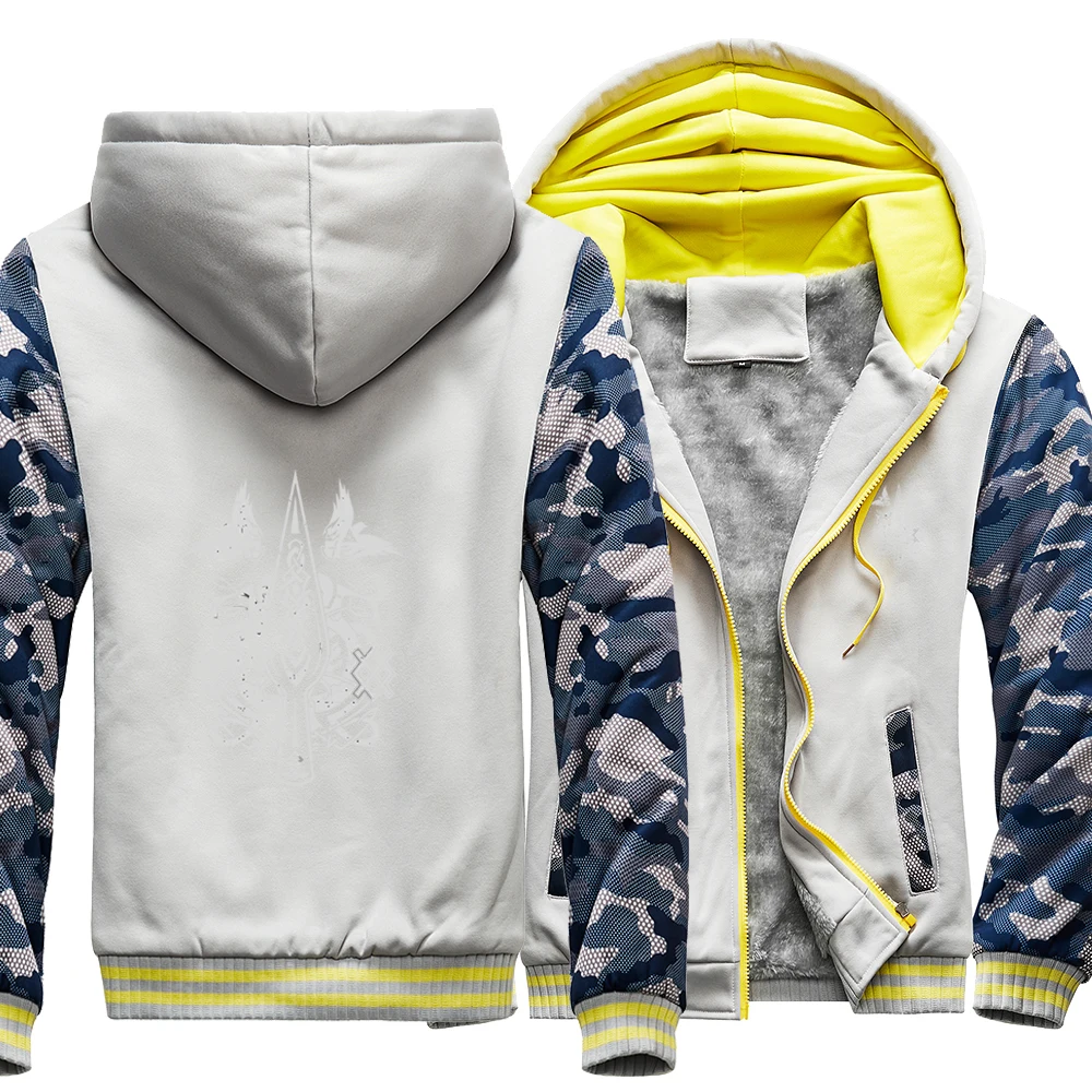 

Vikings Season Viking War Spear Camouflage Thicken Hoodies Winter Printed Sweatshirts Coat Men Fitted Street Black Jackets