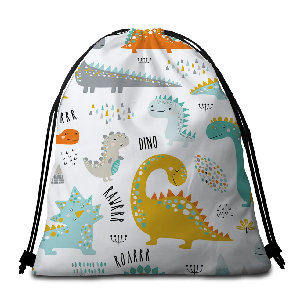 009 - Bag Постельное белье Outlet динозавр круглый пляжное полотенце Jurassic гобелен дети мультфильм карта мира микрофибра Большое банное полотенце для взрослых 150 см - Цвет: 009 - Bag