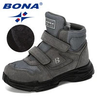 bona 2019 new designers snow shoes chilodren leather fashion boys sneakers ankle boots plush warm kids boots outdoor footwear