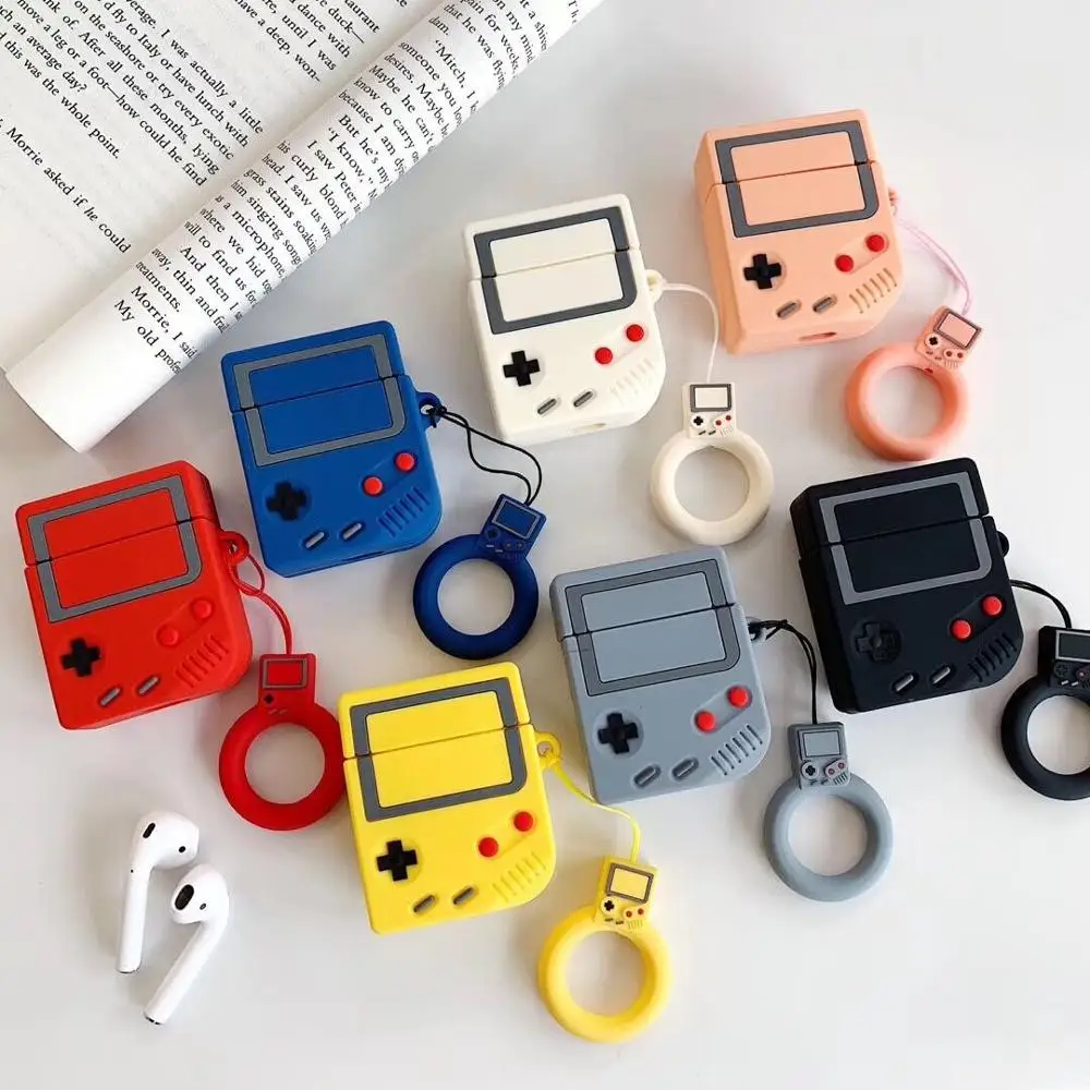 

Cute Cartoon Game Console Figure Doll Keychain for Women Apple Airpods Bluetooth Earphone Protective Case With Finger Rings