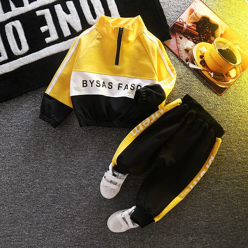 2019 Autumn New 0-4 Year Children Casual Clothing Baby Boy Spell Color Letter Print Long Sleeve Stripe Sports Suit | Детская одежда и