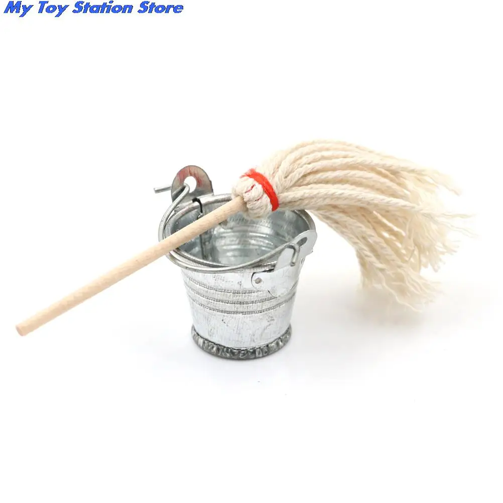 New Scale 1:12 Dollhouse Miniature Kitchen Garden Mop Bucket Classic Pretend Play Furniture Cute Toys Creative Gifts Presents | Игрушки и