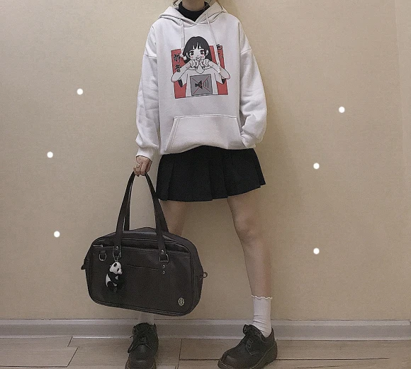 Аниме принт толстовка женская Kawaii Толстовка Harajuku одежда пуловер с капюшоном корейского размера плюс тонкая Повседневная Уличная одежда Топ V562