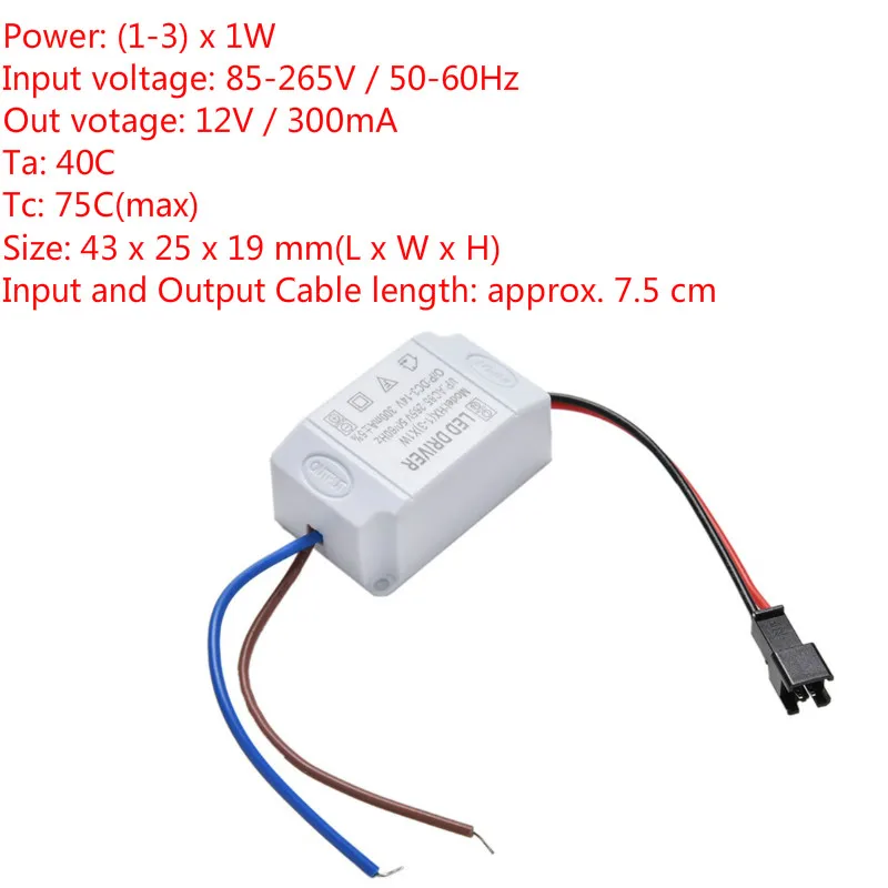 

Electronic Transformer LED Power Supply Driver Adapter 3X1W Simple AC 85V-265V To DC 2V-12V 300mA LED Strip Driver