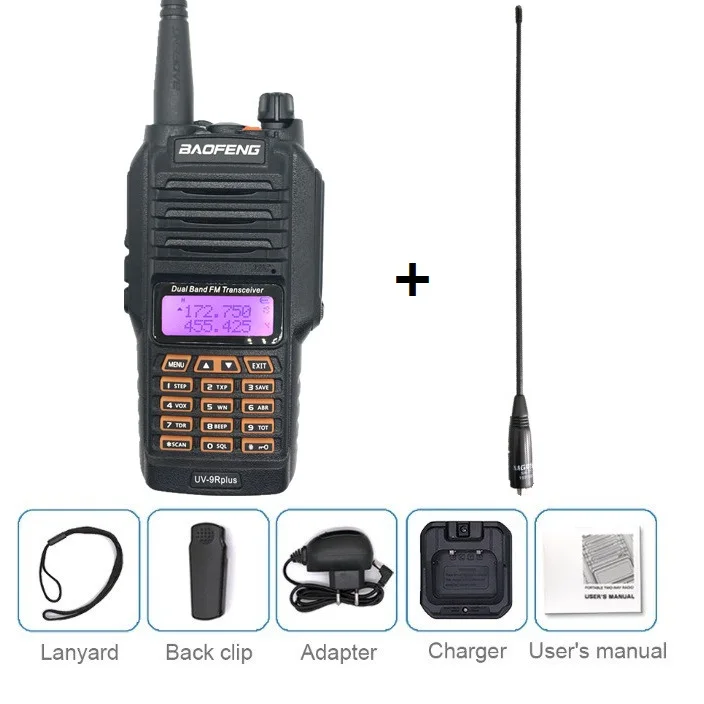 add antenna BAOFENG UV-9R PLUS 10 Вт Высокая мощность Водонепроницаемая рация UHF VHF 4800 мАч морской CB Ham Радио Рыбалка КВ трансивер UV 9R - Цвет: add antenna