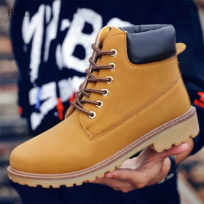 BJYL 2019 Classic Casual Men Boots Autumn Breathable Comfortable Lace-up Couple Ankle Boots Yellow Tooling Boots Men B302
