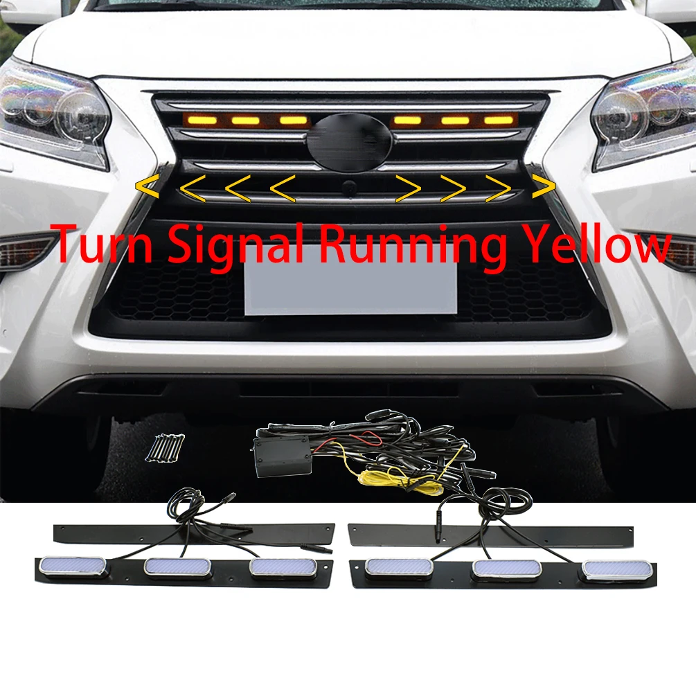 2pcs Raptor-Style Led Grille Light With Sequential Turn Signal Streamer Amber Grill Mount Assemblies For Lexus GX400 2014 2015