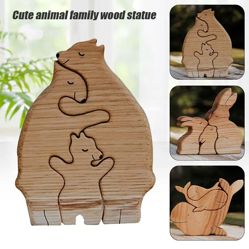 

Cute Animal Family Mother's Day Gift Wooden Statue Desktop Ornament Home Office Decoration Party Favors WWO66