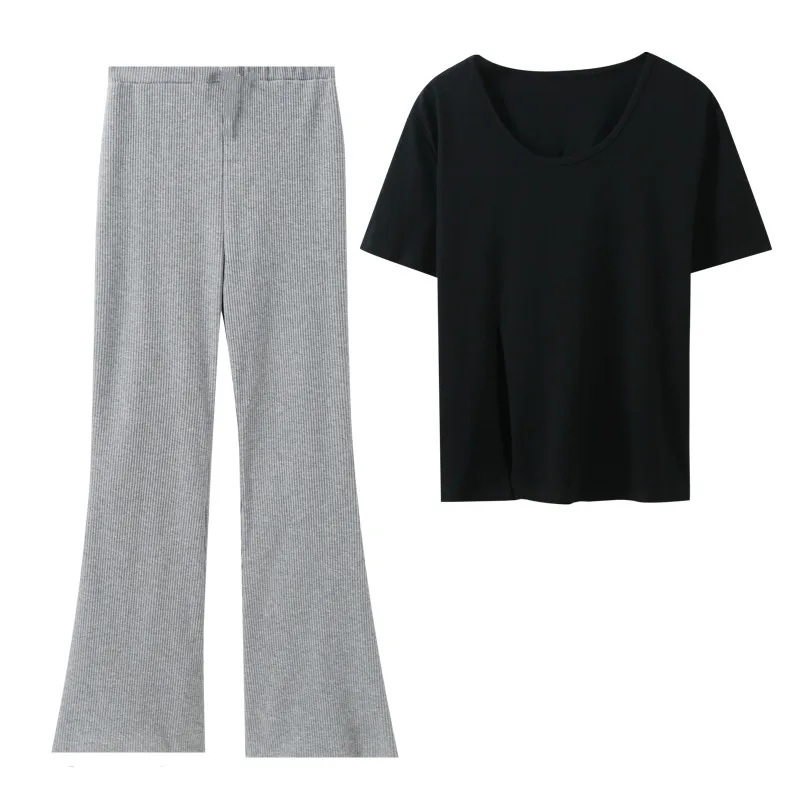 

Pajamas For Women Short Sleeve Pajama Set Summer Cotton Home Wear Lovely Sleepwear Girls Pijama Mujer Long Pants Homewear