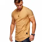 Модная мужская футболка, однотонная дизайнерская футболка в полоску с оборками на рукавах, облегающая футболка с коротким рукавом, топы с круглым вырезом, брендовая мужская футболка