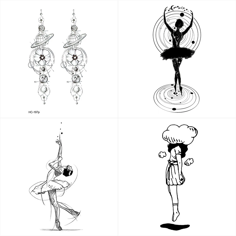 Модная черно белая татуировка в форме цветка наклейка женский боди арт пион роза