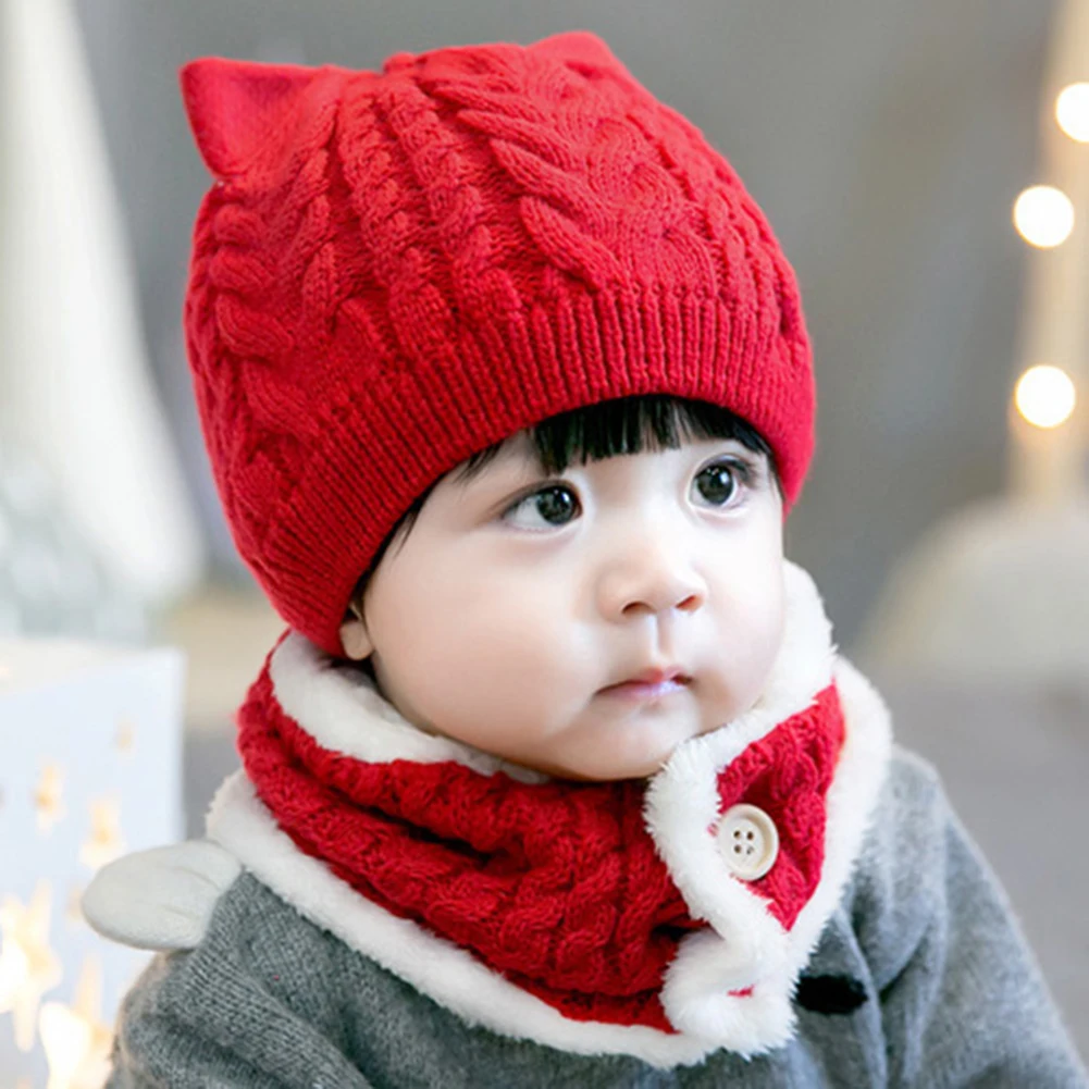 

Baby Knit Hat Fur Scarf Set Warm Elastic Soft Beanie for Outdoor Winter Breathable Thick Neck Collar Windproof Soft Crochet Bean