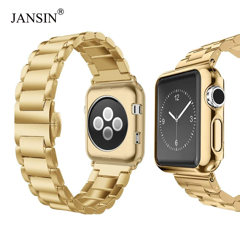 Роскошный ремешок из нержавеющей стали + чехол для apple watch 44/40 мм 42 38 металлический