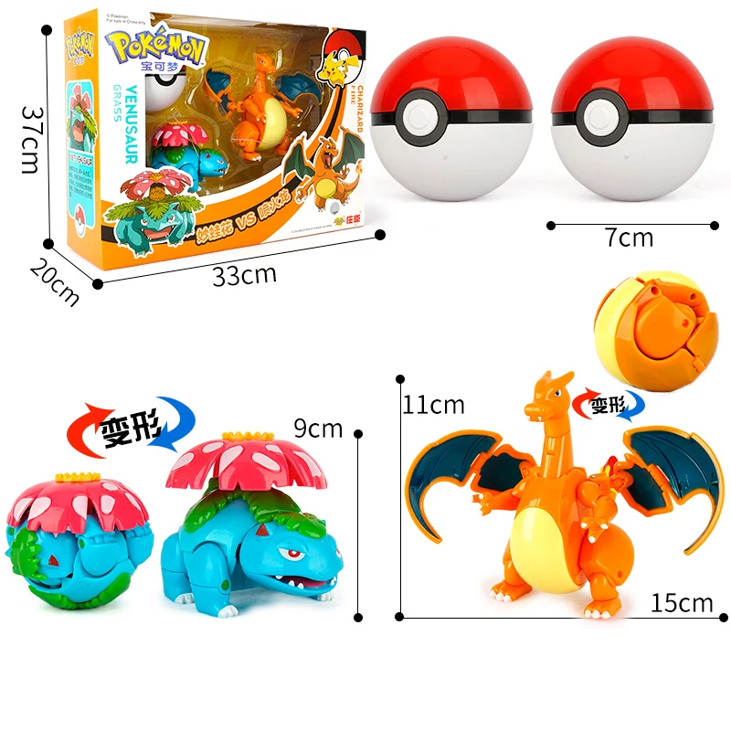 New Pokemon Elf Ball Deformation Pikachu Eevee Charizard Jenny Turtle Pokémon Action Figure Model Toys Low price Christmas Gift | Игрушки и