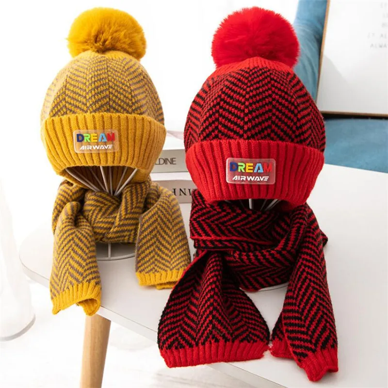 Детская зимняя шапка и шарф детская теплая ребристая вязаная меховая комплект из