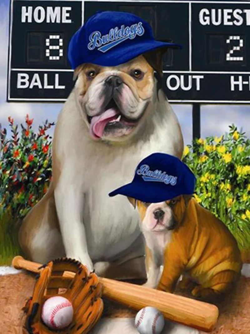 

5D DIY Diamond Painting Animal Cross Stitch Full Drill Round Diamond Embroidery Baseballs Dogs Decoration Home