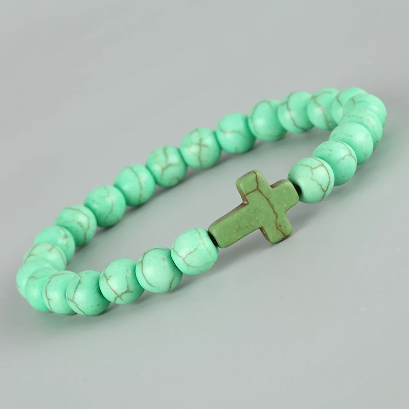 Крест из натурального камня браслет с подвесками черные матовые бусины на удачу