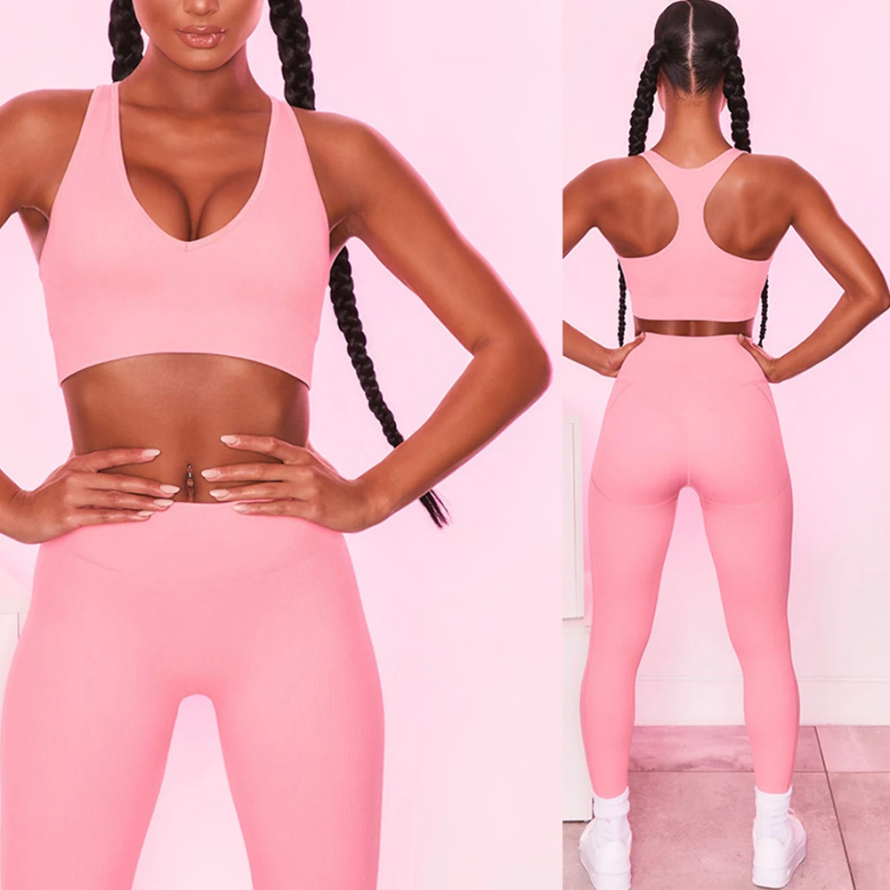 

Бесшовный комплект для йоги, Женская Спортивная одежда для тренировок, одежда для спортзала, сексуальный спортивный бюстгальтер, леггинсы ...