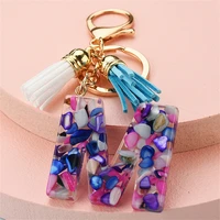 fashion tassel keychains for keys women jewelry a z letters initial resin handbag pendant cute keychain accessories