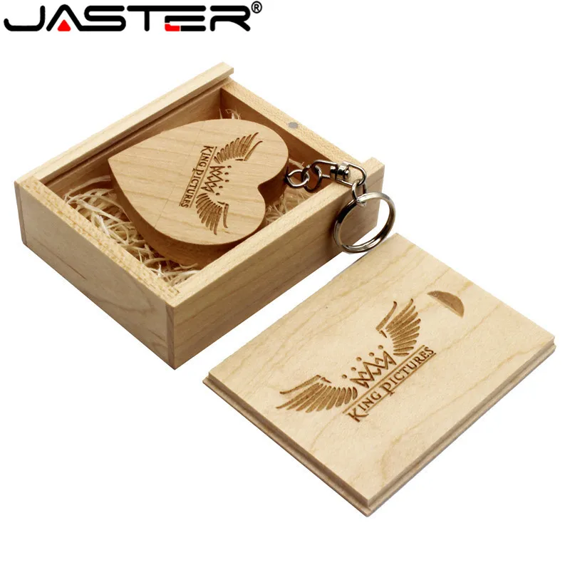 

JASTER USB 2.0 Wooden Heart USB Flash Drive Pendrive 64GB 32GB 16GB 8GB 4GB U Disk Memory Stick photography gifts 1PCS free logo