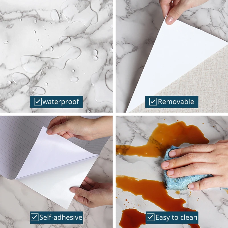 

Oil-proof Marble Wall Sticker Paper Waterproof PVC Wallpapers Self Adhesive Kitchen Bedroom Living Room TV Background Decoration
