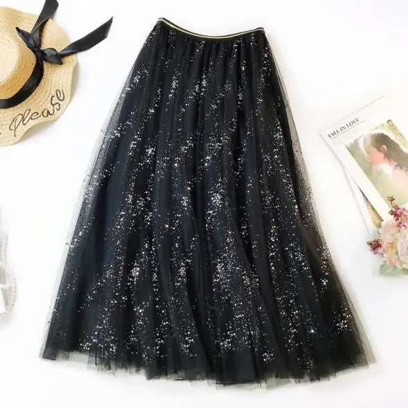2019 летние тюлевые юбки со звездами и цветочной вышивкой длинная юбка с высокой