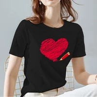women tshirts summer love heart pattern printing female tops tee casual black all match lady t shirt women clothesdrop shipping