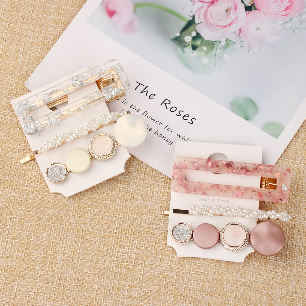 3 шт./компл. Новая мода PearlsHair зажимы ацетата шпильки геометрической формы для Для