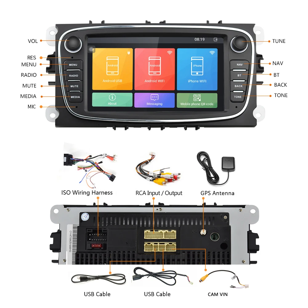 Автомагнитола AMprime мультимедийный MP5-плеер 2DIN на Android с 7 &quotэкраном GPS Wi-Fi для